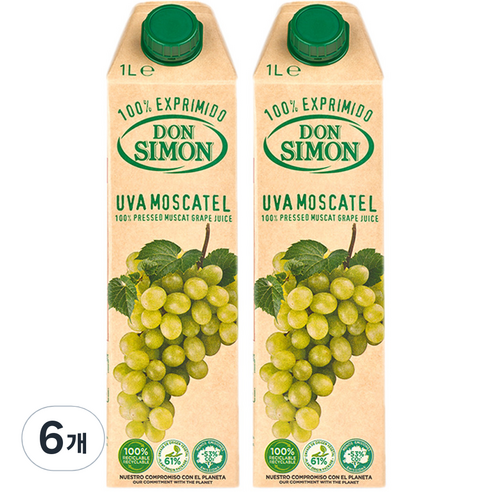 돈시몬 생과일 착즙 모스카텔 백포도주스, 1L, 6개
