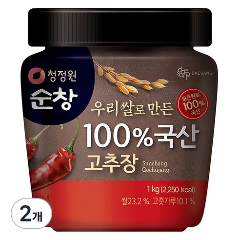 청정원순창 우리쌀로 만든 100% 국산 고추장, 1kg, 2개