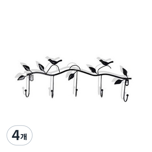 5구 인테리어 벽 옷걸이 행거, 블랙, 4개