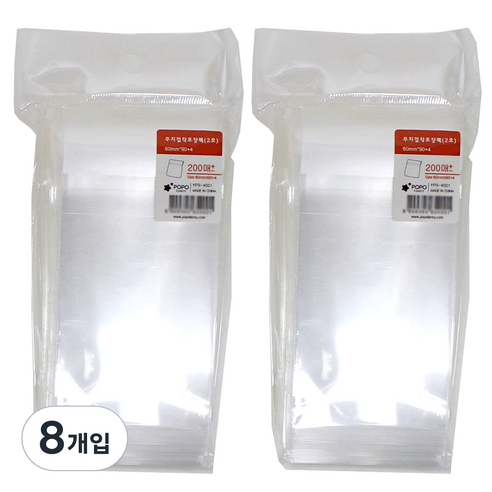 포포팬시 무지 접착 OPP 포장팩 2호 200p, 투명, 8개입
