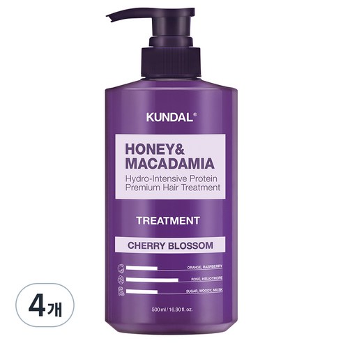 쿤달 허니 앤 마카다미아 헤어 트리트먼트 체리블라썸향, 500ml, 4개