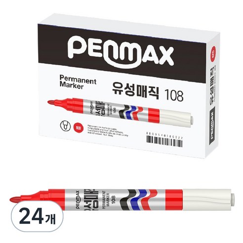 펜맥스 롱유성매직 108 12p, 적색, 24개