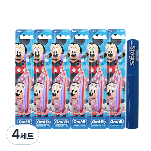 오랄비 스테이지스 2단계 미키미니 어린이칫솔 + 칫솔케이스, 랜덤 발송, 4세트