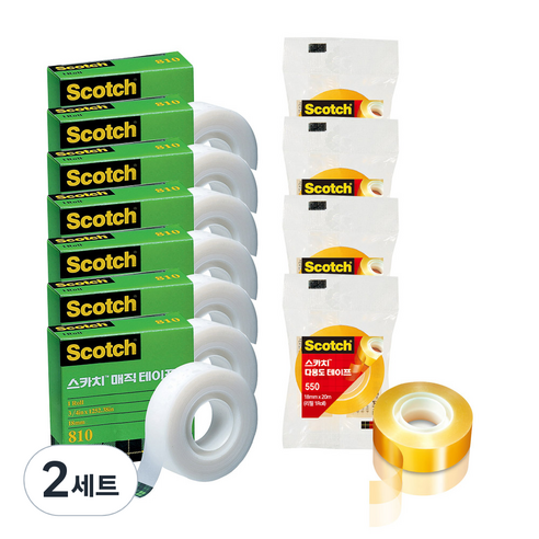 쓰리엠 매직 테이프 리필810 12mm x 18m 7p + 다용도 테이프 550 리필 18mm x 20m 4p, 혼합색상, 2세트