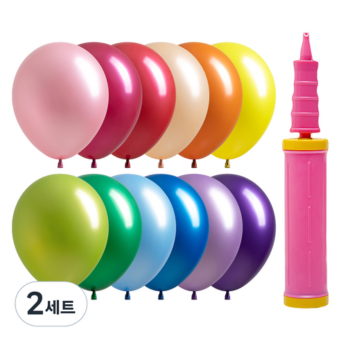 조이파티 조이벌룬 펄 풍선 30cm 100p + 손펌프 세트, 풍선(랜덤발송), 손펌프(핑크), 2세트