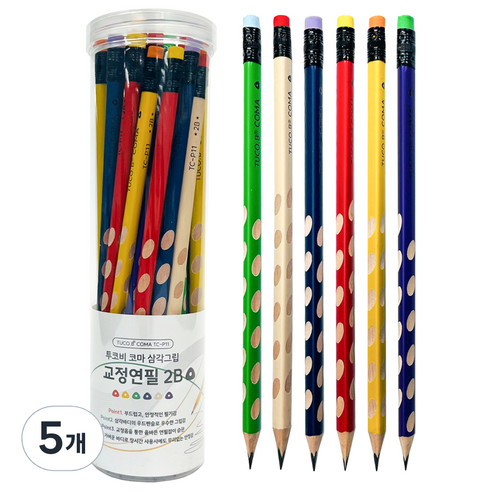 투코비 코마 삼각그립 교정연필 2B, 혼합색상, 180개