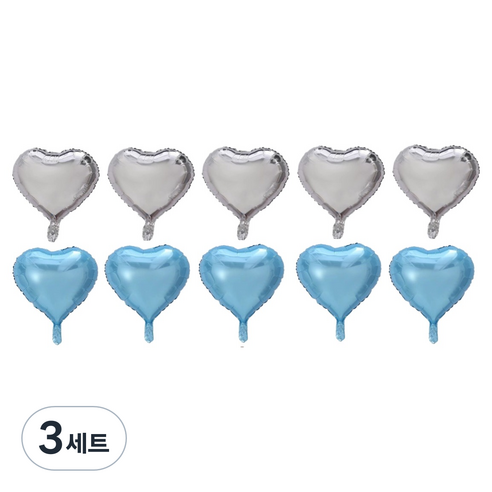 이롭상회 예쁜 하트 풍선 33~35cm 2종 x 5p 세트, 라이트블루, 실버, 3세트