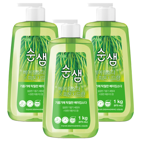 순샘 베이킹소다 피톤치드향 용기 일반주방세제, 975ml, 3개