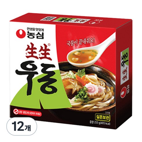 농심 생생우동 봉지 3개입, 253g, 12개
