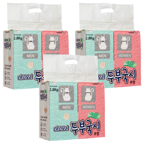 네꼬모리 응고형 두부국시 나노입자 고양이모래, 2.8kg, 3개, 무향
