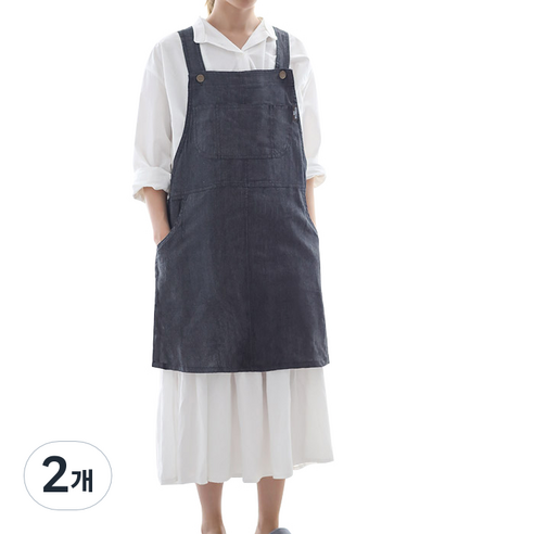 바이데코 헤지 순면 워싱 원피스 앞치마, 흑청, 2개