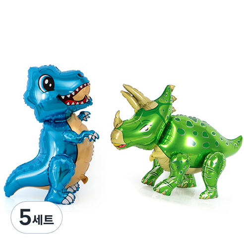 브로키 4D 공룡풍선 벨리키랍토르 + 트리케라톱스 세트, 5세트, 블루(벨리키랍토르 ), 그린(트리케라톱스)