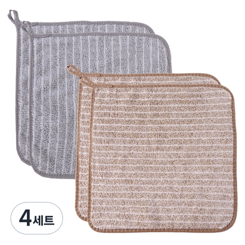 극세사 양면 행주 그레이 2p + 브라운 2p 세트, 4세트