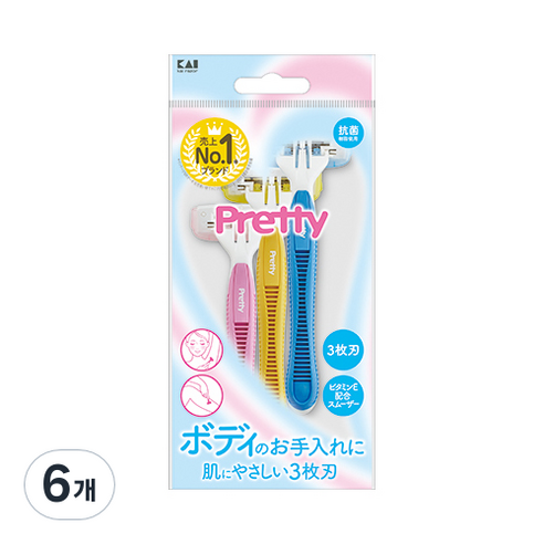카이 프리티 3중날 여성용 바디면도기, 3개입, 6개