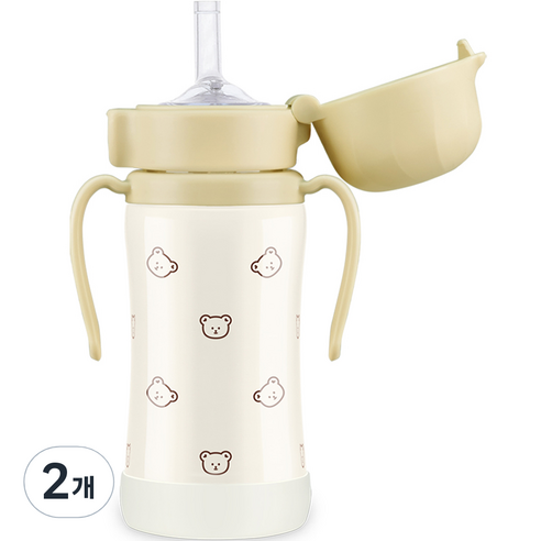 그로미미 원터치 스테인리스 빨대컵, 300ml, 2개, 돗꼼 버터