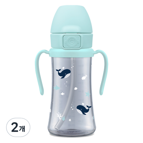그로미미 유아용 PPSU 아기고래 빨대컵 300ml, 크리미 블루, 2개