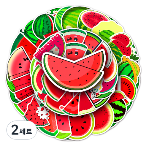 문곰상점 감성 다이어리 꾸미기 캐리어 스티커 50종 세트, 수박, 2세트