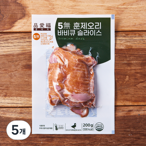 품애복 5무 훈제 오리 슬라이스, 200g, 5개