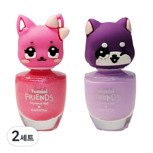 투미니 어린이 프렌즈 수성 네일 8ml x 2종 세트, 트윙클핑크(고양이) + 라벤더(강아지), 2세트