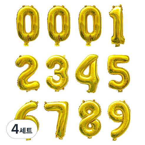 인블룸 은박 숫자 파티풍선 12p 세트, 골드, 4세트
