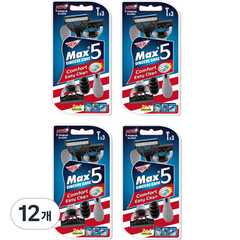 드위트리 NEW MAX 5단 일회용 면도기, 3개입, 12개