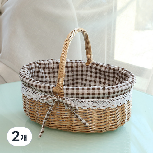 올하이 휴대용 원목 피크닉 바구니 대, 02 커피 깅엄, 2개