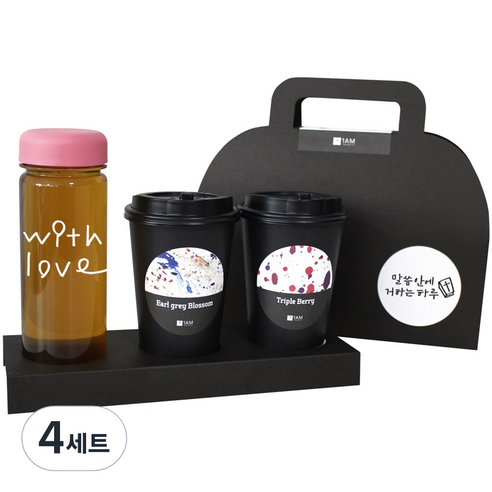 1AM 쥬뗌므 블랜딩 프리미엄 차세트 분홍뚜껑, 보틀 + 스티커 THANK U + 얼그레이 블라썸 3p + 트리플 베리 3p + 패키지 블랙 말씀안에, 4세트