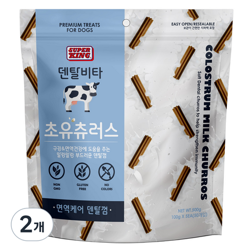 슈퍼킹 강아지 덴탈비타 초유츄러스 덴탈껌 50개입, 면역케어, 500g, 2개