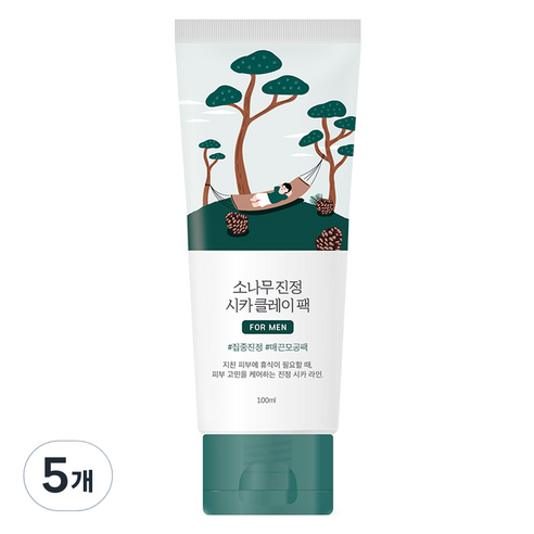 라운드랩 포 맨 소나무 진정 시카 클레이 팩 100ml, 5개, 1개입
