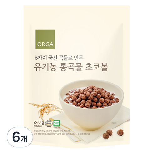 올가홀푸드 유기농 통곡물 초코볼, 6개, 240g