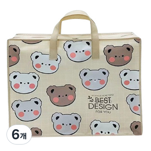 마켓감성 부직포 핸드백 지퍼 백, 곰, 6개