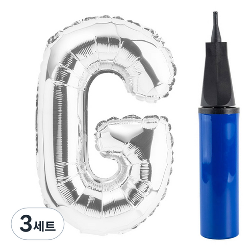 파티팡 알파벳 은박풍선 대 실버 + 풍선용 손펌프 세트, G, 3세트