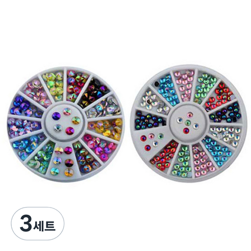 바블리 다이아 + 크리스탈 원형 셀프네일 스톤세트, 혼합 색상, 3세트