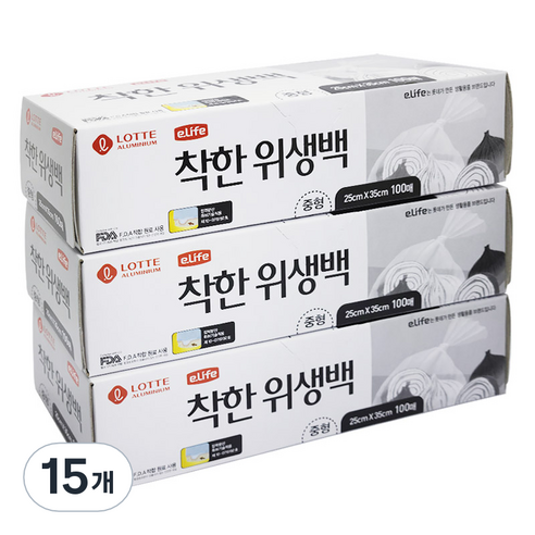 롯데이라이프 착한 위생백, 중(M), 100개, 15개