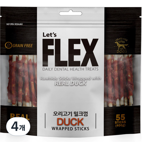 플렉스 강아지간식 밀크껌, 오리고기맛, 400g, 4개