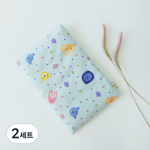 팥앤찜 휴대용 팥 복부찜질팩 + 커버 파랑동물원 세트, 2세트