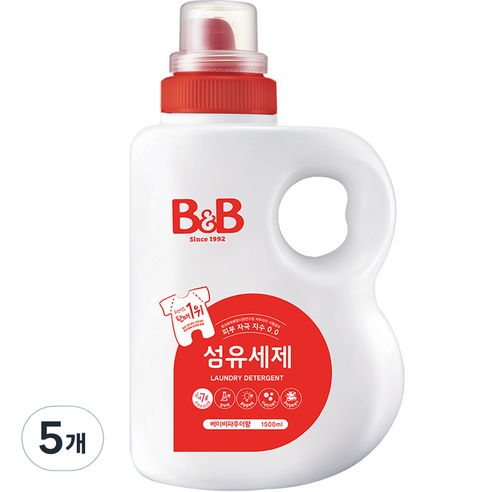 비앤비 섬유 유아 세제 베이비파우더향, 1.5L, 5개