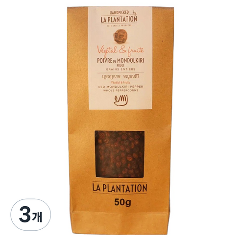 라플랜테이션 캄보디아 몬돌끼리 레드 통후추, 50g, 3개