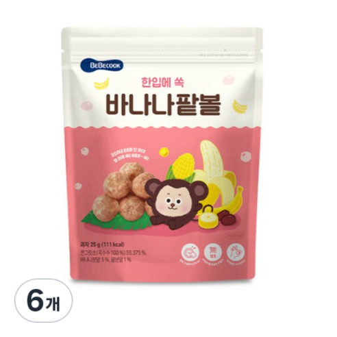 베베쿡 한입에 쏙 바나나팥볼 25g, 바나나 + 팥 혼합맛, 6개