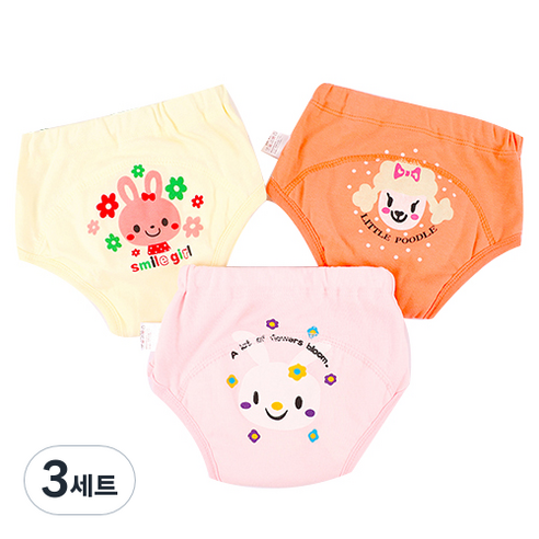피치애플 유아 방수 배변훈련팬티 3종세트 여아용, 혼합색상, 3세트
