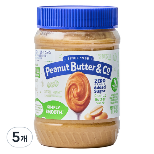피넛버터앤코 땅콩버터 심플리 스무스, 454g, 5개