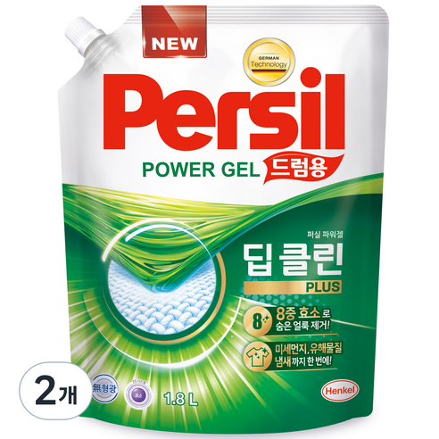 퍼실 딥클린 플러스 파워젤 액상세제 드럼용 리필, 1.8L, 2개