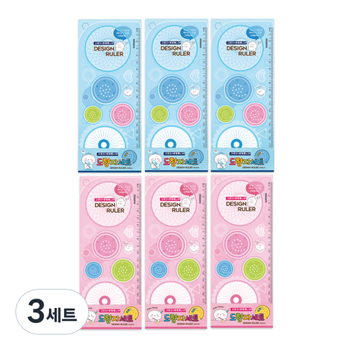 미소로 1000 도형자 2종 x 3p 세트 2346, 블루 + 핑크, 3세트