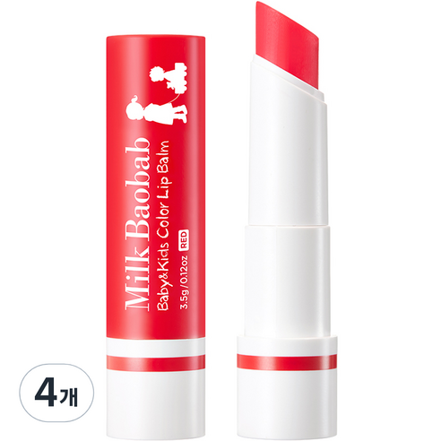 밀크바오밥 베이비 앤 키즈 컬러 립밤 3.5g, 레드, 4개