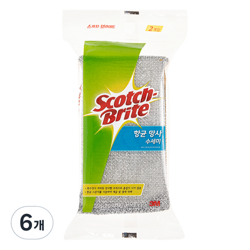 3M 스카치브라이트 항균 망사 수세미, 2개입, 6개