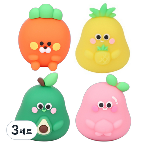블랙트리 귀여운 과일 휴대용 연필깎이 4종 세트, 오렌지, 옐로우, 그린, 핑크, 3세트