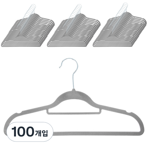 코멧 홈 벨벳 논슬립 옷걸이, 그레이, 100개