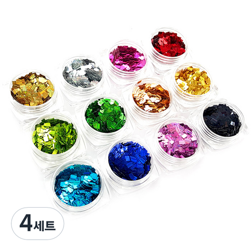퍼니네일 사이키 직사각글리터 12종세트, 혼합 색상, 4세트