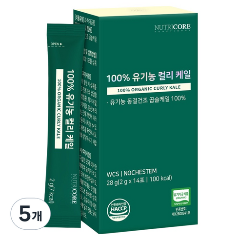 뉴트리코어 100% 유기농 컬리 케일 분말 14p, 28g, 14회분, 5개