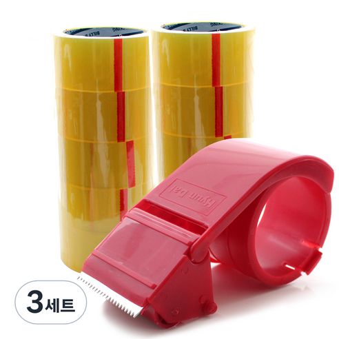 투명 박스테이프 중포장 50m x 10p + 테이프커터기, 3세트